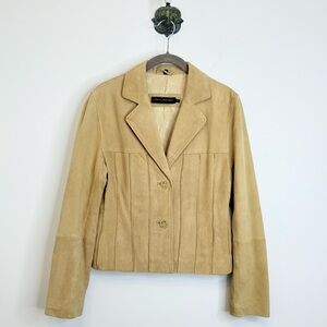 Rem Garson Tan Beige Pintuck Pleat Suede Leather Jacket Women’s Size Medium